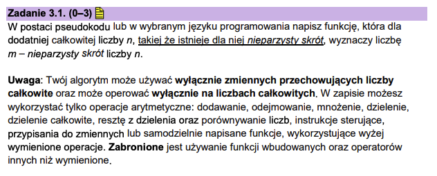 Zadanie 3.1 z matury z informatyki maj 2024 - specyfikacja algorytmu