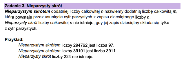 Zadanie 3 z matury z informatyki maj 2024 - definicja nieparzystego skrótu